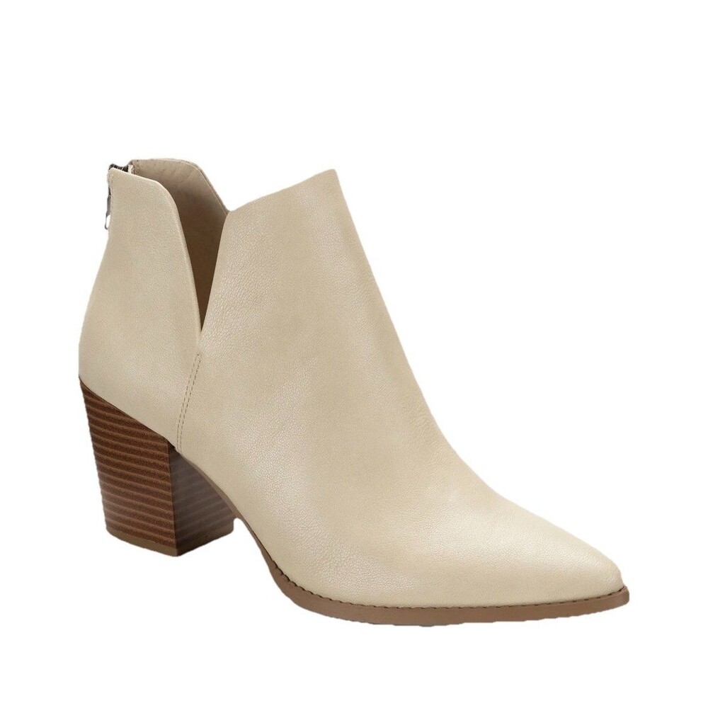 Sun + Stone Elizaa Womens Beige Notched Pointed Toe Dress Booties Size 7.5M NEW